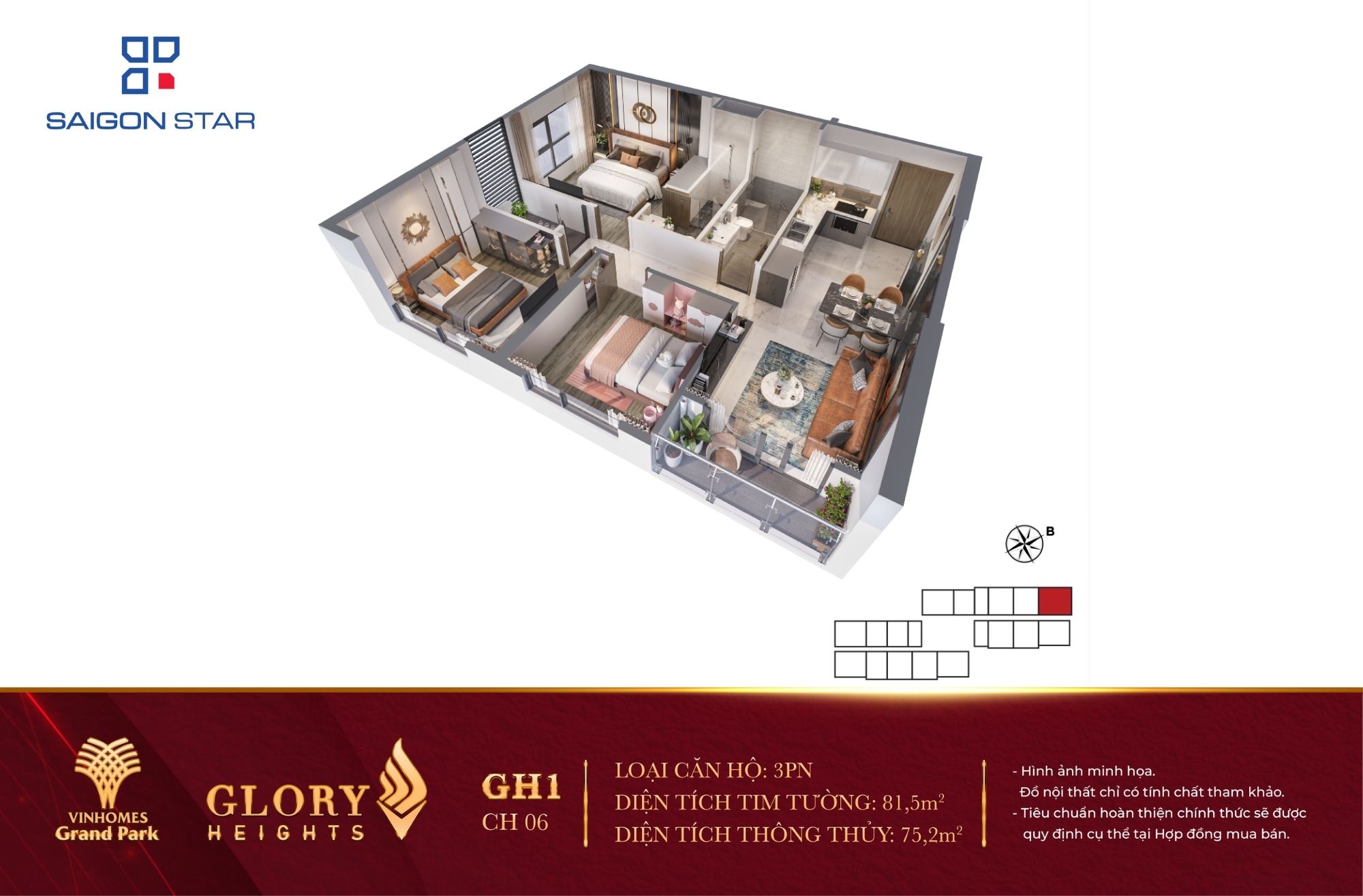 Căn hộ 3PN Glory Height