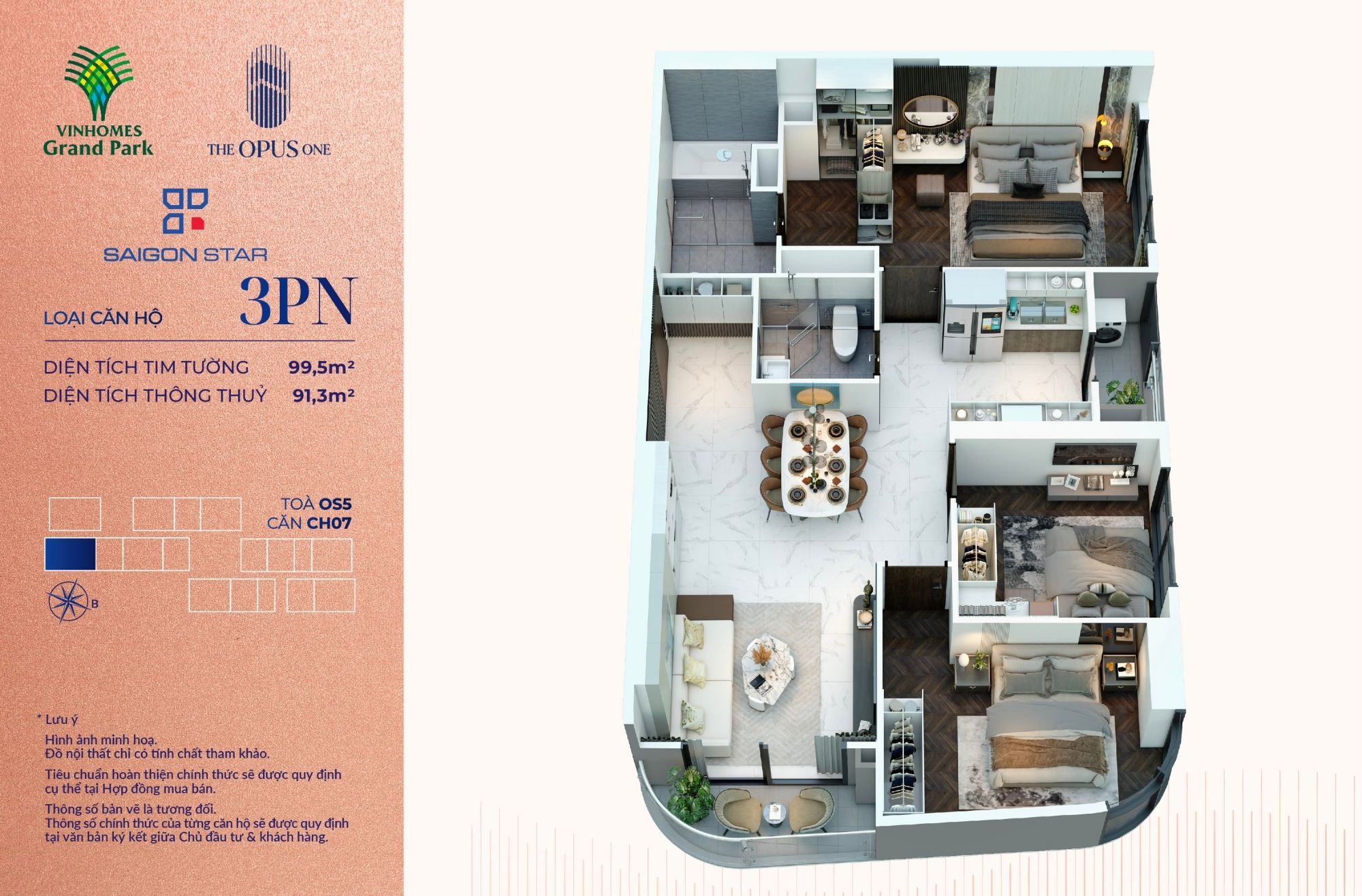 căn hộ 3pn the opus one