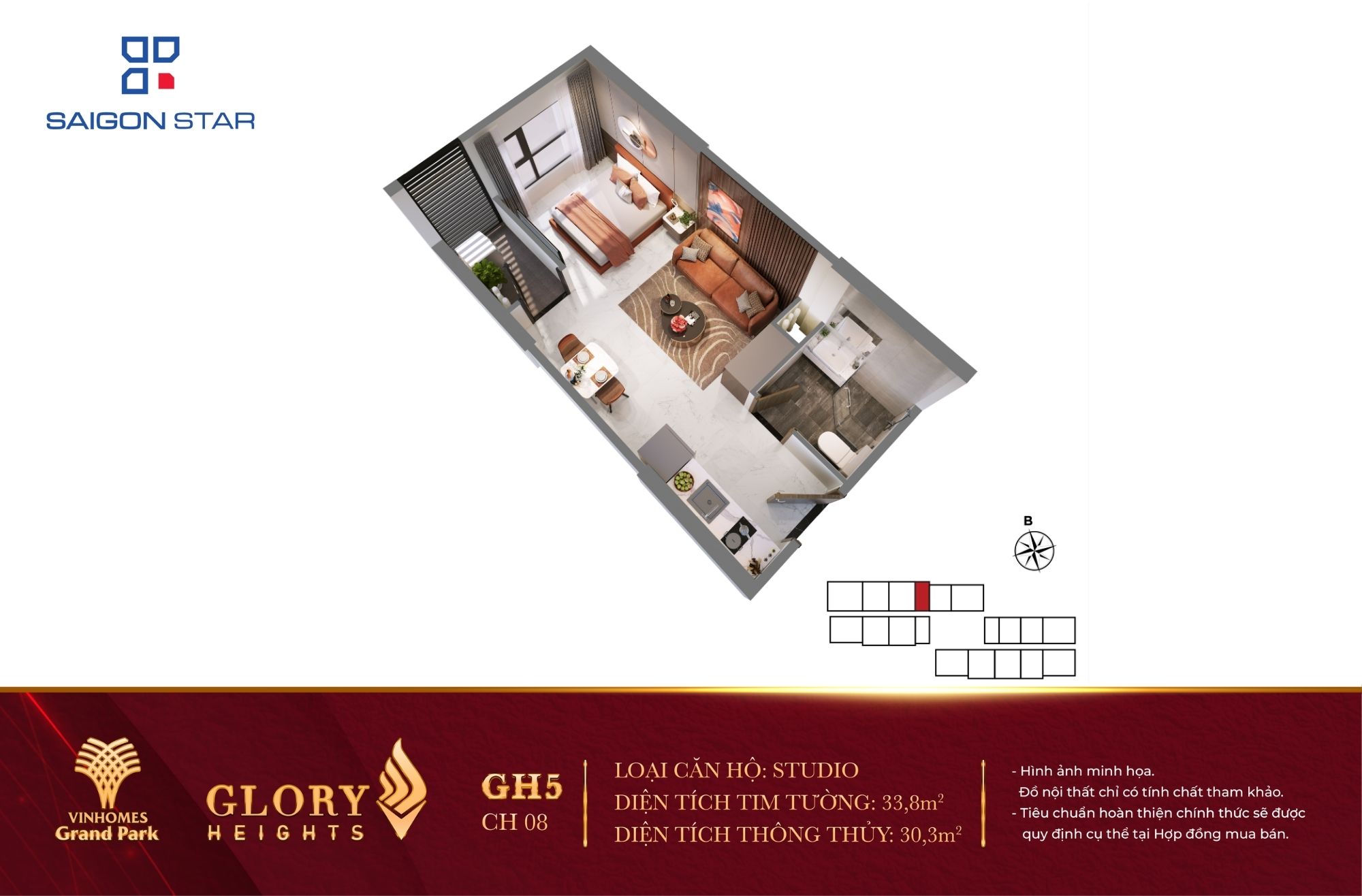 Căn hộ Studio 1PN Glory Height