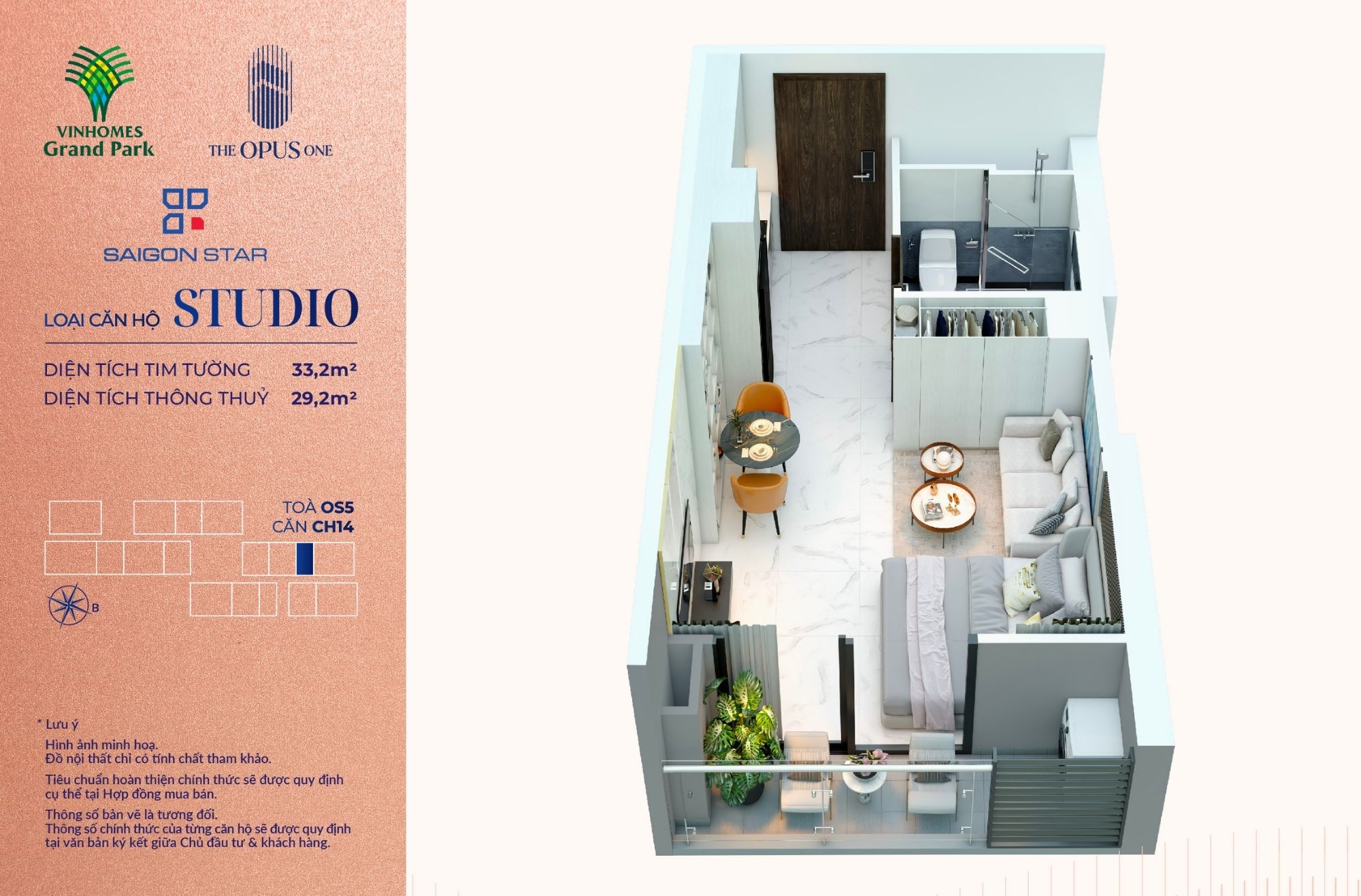 Căn hộ Studio 1PN The Opus One